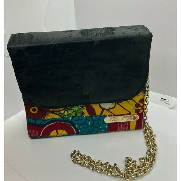 Selina Beb Black Multicolor Ethnic Print Structured Shoulder Crossbody Bag Purse - Picture 2 of 8